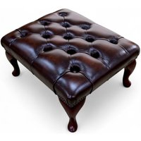 Chesterfield Queen Anne footstool Antique Brown Real Leather