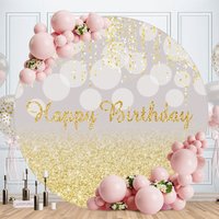 Aperturee Yellow Glitter Sequins Happy Birthday Round Backdrops
