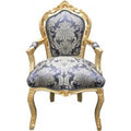 Casa Padrino Barock Esszimmer Stuhl Royalblau Muster / Gold mit Armlehnen - MÃ¶bel