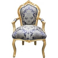 Casa Padrino Barock Esszimmer Stuhl Royalblau Muster / Gold mit Armlehnen - MÃ¶bel