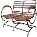 Casa Padrino Nostalgie Gartenbank Braun 100 x 70 cm - Jugendstil Sitzbank mit Armlehnen