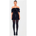 Black Premium Velvet Extreme Bow Detail Playsuit
