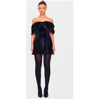 Black Premium Velvet Extreme Bow Detail Playsuit