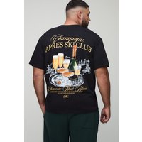 Plus Oversized Man Script Après Ski Champagne Print T-Shirt, Negro