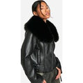 Chaqueta Motera Con Cuello De Pelo Sintético, Negro