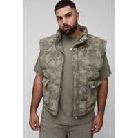 Plus Washed Cord Oversized Funnel Neck Gilet, Verde