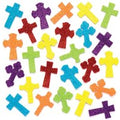 Cross Glitter Foam Stickers (Pack of 120) Easter Craft Supplies, 6 Assorted Colours, 5 Designs