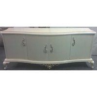 Casa Padrino Luxus Barock Massivholz Sideboard Hochglanz WeiÃ mit Patina - Handgefertigter Massivholz Schrank mit 4 TÃ¼ren - Luxus Barock MÃ¶bel - Wohnzimmer MÃ¶bel im Barockstil - Barock Einrichtung