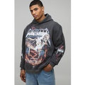 Herren Übergroßer Gothic Flammen-Print Gewaschener Hoodie Sweatshirt | Washed Black | Größe XS | BOOHOOMAN