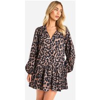 Vestido Holgado Con Estampado De Leopardo, Brown