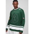 Top Oversize De Manga Larga Y Malla Con Estampado De Hockey, Verde