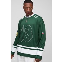 Top Oversize De Manga Larga Y Malla Con Estampado De Hockey, Verde