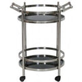 Casa Padrino Luxus Bar Trolley Servierwagen Rund Edelstahl vernickelt / schwarzes Glas Mod 3 - Luxus Hotel & Restaurant Einrichtung MÃ¶bel Serviertisch