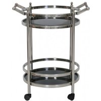 Casa Padrino Luxus Bar Trolley Servierwagen Rund Edelstahl vernickelt / schwarzes Glas Mod 3 - Luxus Hotel & Restaurant Einrichtung MÃ¶bel Serviertisch