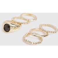 Statement Stone Detail Rings 6 Pack, Metallics