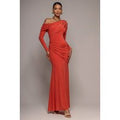 Goddiva Off Shoulder Gathered Panel Soft Touch Maxi Dress - Burnt Orange