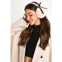 Orejeras De Pelo Sintético Con Lazo, Beige