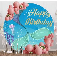Round Undersea Glitter Mermaid Birthday Backdrop - Aperturee