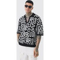 Polo Tall Oversize Recto De Punto Con Estampado Abstracto, Negro