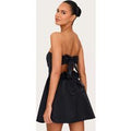 Black Satin Bandeau Bow Back Shift Dress