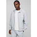 Oversized Boxy Funnel Neck Crinkle Jacket, Gris