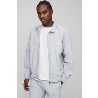 Oversized Boxy Funnel Neck Crinkle Jacket, Gris