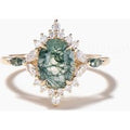 1.5CT Oval Cut Natural Moss Agate Engagement Ring Diamond Halo Ring