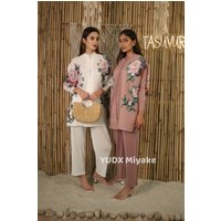YUDX Miyake Pleated Floral Print Set Women Single Breasted Long Sleeve O-neck Top Wide Leg Pants 2025 Summer Female Clothing