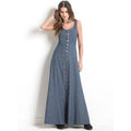 Vestido Longo Quintess Jeans Escuro com Botões