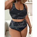 Plus Size Tie Dye Ribbed Tankini Set Casual Beach Swimwear