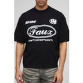 Camiseta Oversize Recta Con Cuello Extendido Y Estampado Gráfico De Motociclismo, Negro
