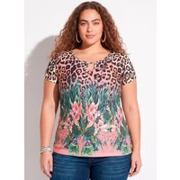 Blusa Onça e Floral com Vazado no Decote
