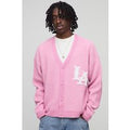 Boxy Varsity Rib Knitted Cardigan, Pink