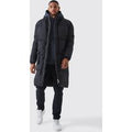 Chaqueta Tall Acolchada Larga Con Capucha Y 4 Bolsillos, Negro