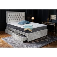 Premium Velvet Divan Bed with Headboard & Memory Sprung Mattress - Multiple Sizes & Drawer Options | Wowcher