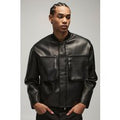 Chaqueta Bomber Recta De Cuero Sintético Mate, Negro