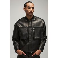 Chaqueta Bomber Recta De Cuero Sintético Mate, Negro
