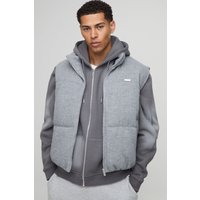 Boxy Fit Mini Knitted Textured Funnel Neck Gilet, Gris