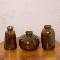 Amber Glass Bud Vases – Set of 3