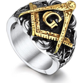 Sterling Silver Two-tone Freemason Signet Ring for Men