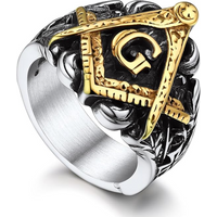 Sterling Silver Two-tone Freemason Signet Ring for Men