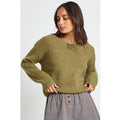 Asymmetric Button Neck Detail Knitted Jumper, Verde