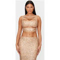Shape Gold Sequin Cut Out Twist Front Top