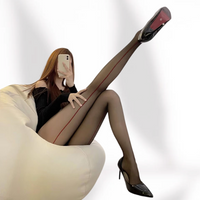 Red Shrimp Thread Black Stockings Vertical Stockings Female Sexy Black Stockings Seductive Ultra-thin Pantyhose Mesh Stockings