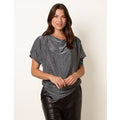 Asymmetric Draped Cowl Neck Top - L/XL / SILVER