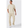 Conjunto De Pantalón Deportivo Cargo Y Camiseta Oversize Con Firma Man, Beige