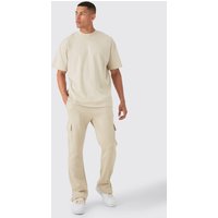 Conjunto De Pantalón Deportivo Cargo Y Camiseta Oversize Con Firma Man, Beige