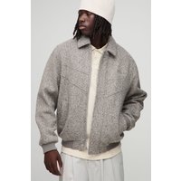 Regular Fit Seam Detail Melton Collared Bomber Jacket, Beige