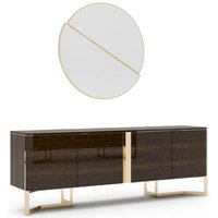 Casa Padrino Luxus Wohnzimmer Set Braun / Gold - 1 Sideboard & 1 Wandspiegel - Wohnzimmer Schrank mit Spiegel - Wohnzimmer MÃ¶bel - Luxus QualitÃ¤t