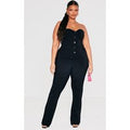 Plus Black Stretch Woven Flare Leg Trousers